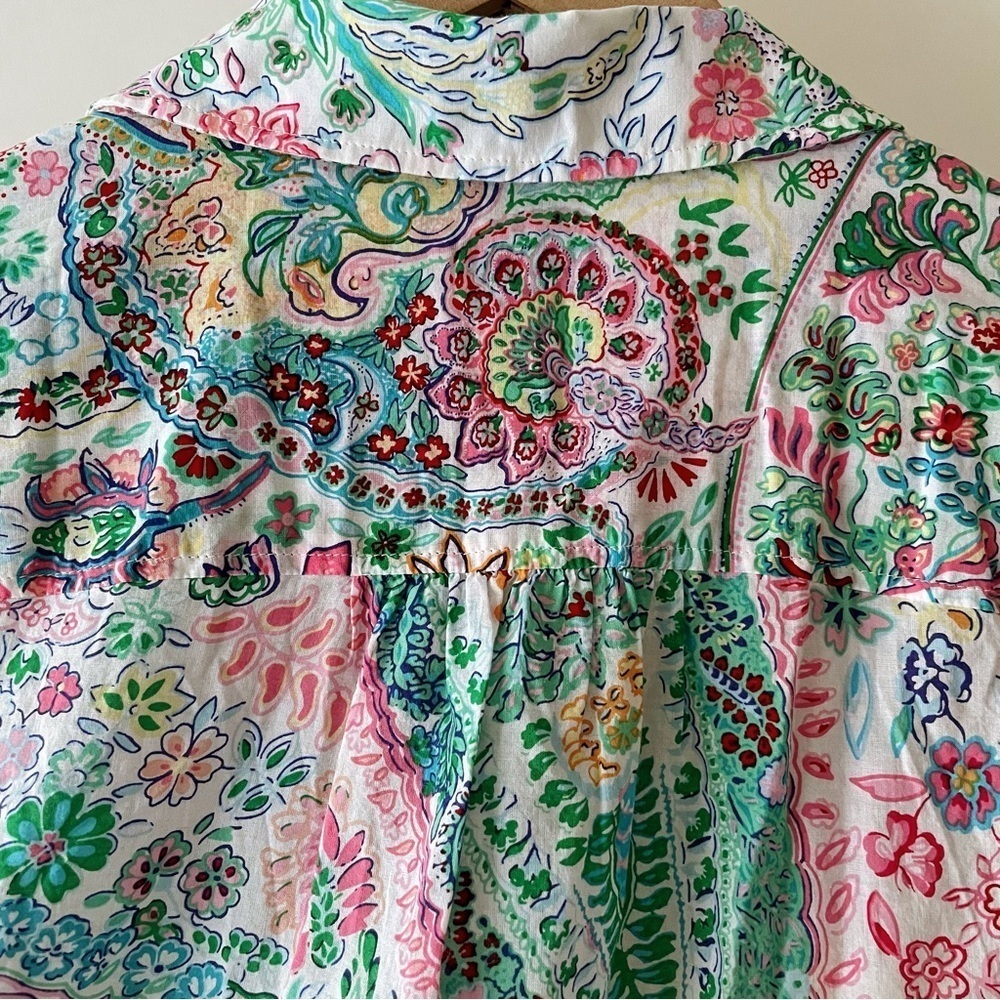 Talbots Colorful Print Shirt Button Down Collared Cotton Size X - Picture 8 of 14